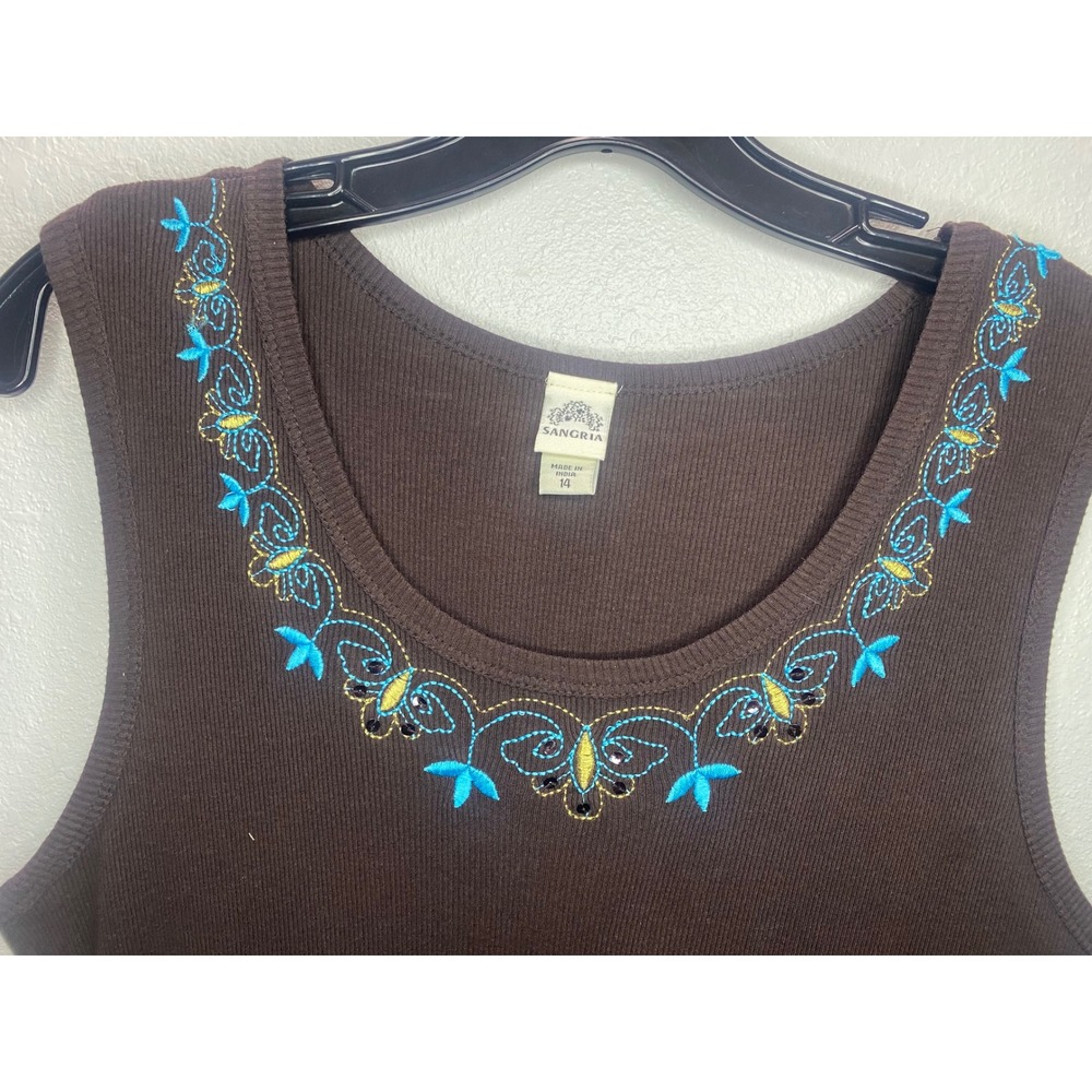 Sangria Tiered Midi Dress Women's 14 Brown Turquoise Embroidered Lagenlook  Boho - Picture 6 of 10